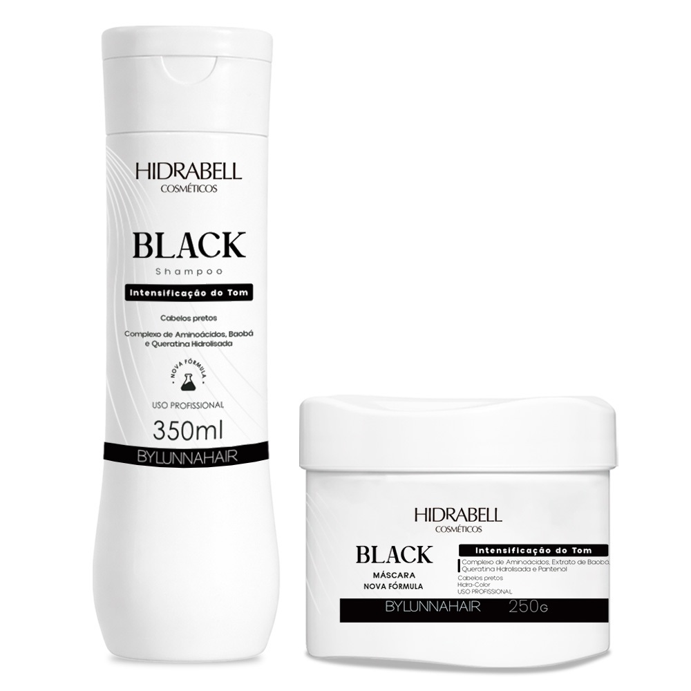 Shampoo e Máscara Tonalizante Escurecedor Cabelo Preto Por Mais Tempo Black Hidrabell Efeito Natural