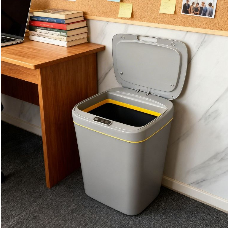 Lixeira16L Sensor Automático Inteligente para Escritório Banheiro ou Cozinha/Sala Cor Cinza/Branco/Preto