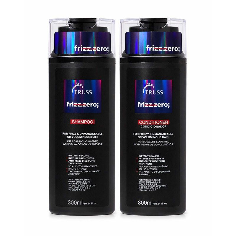 TRUSS Kit Shampoo e Condicionador Frizz Zero 300ml | Controle de Frizz e Brilho Intenso