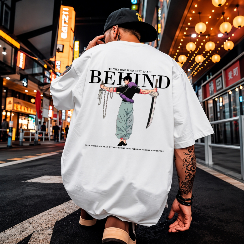 Camiseta Masculina Oversized Behind Streetwear 100% Algodão Lançamento 2026 Gola Redonda