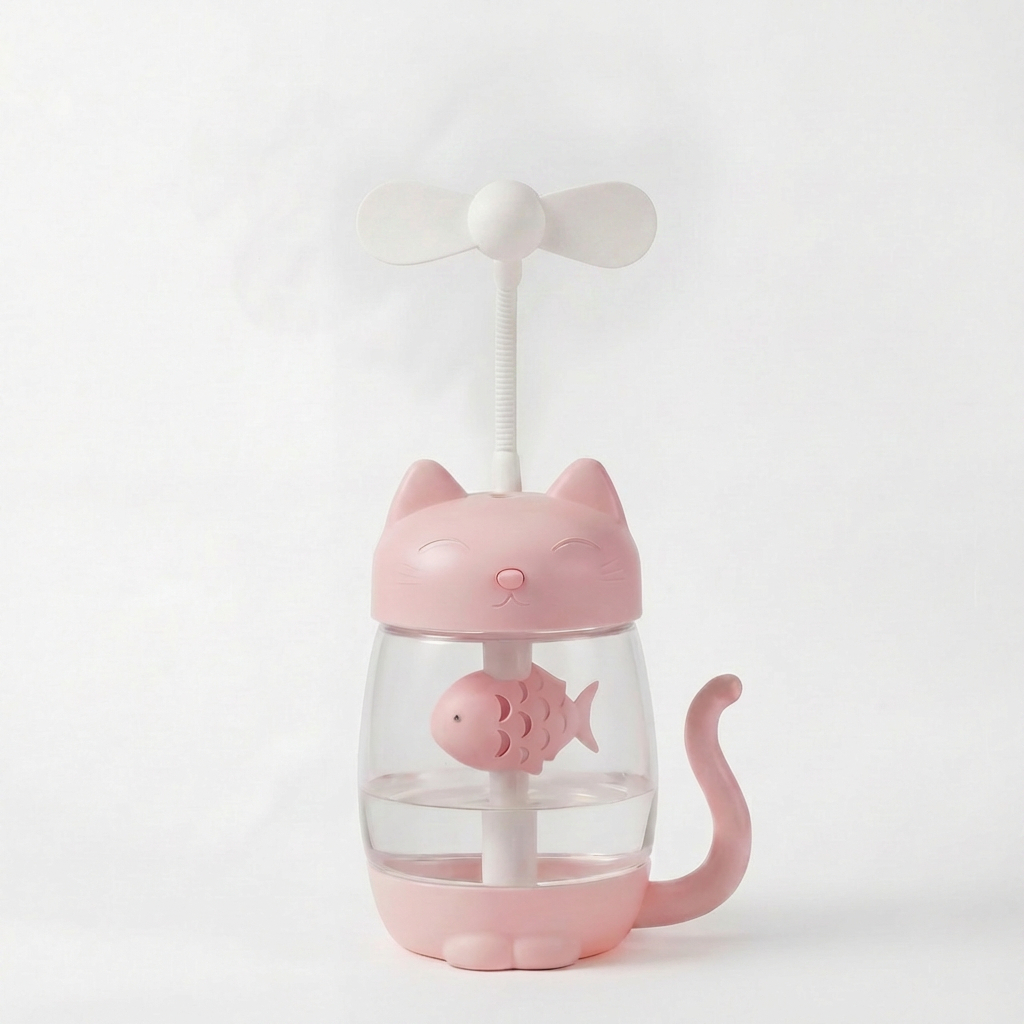Umidificador Gato 3 em 1 Ventilador Luminária LED USB Aromaterapia Presente Gatinho