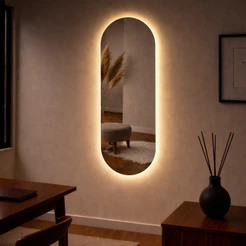 Espelho Oval Com Led 100cm x 35cm Polido Led Quente Neutro Frio Sem Led Sala Design Retrô Luxo Salão Hall Decorativo