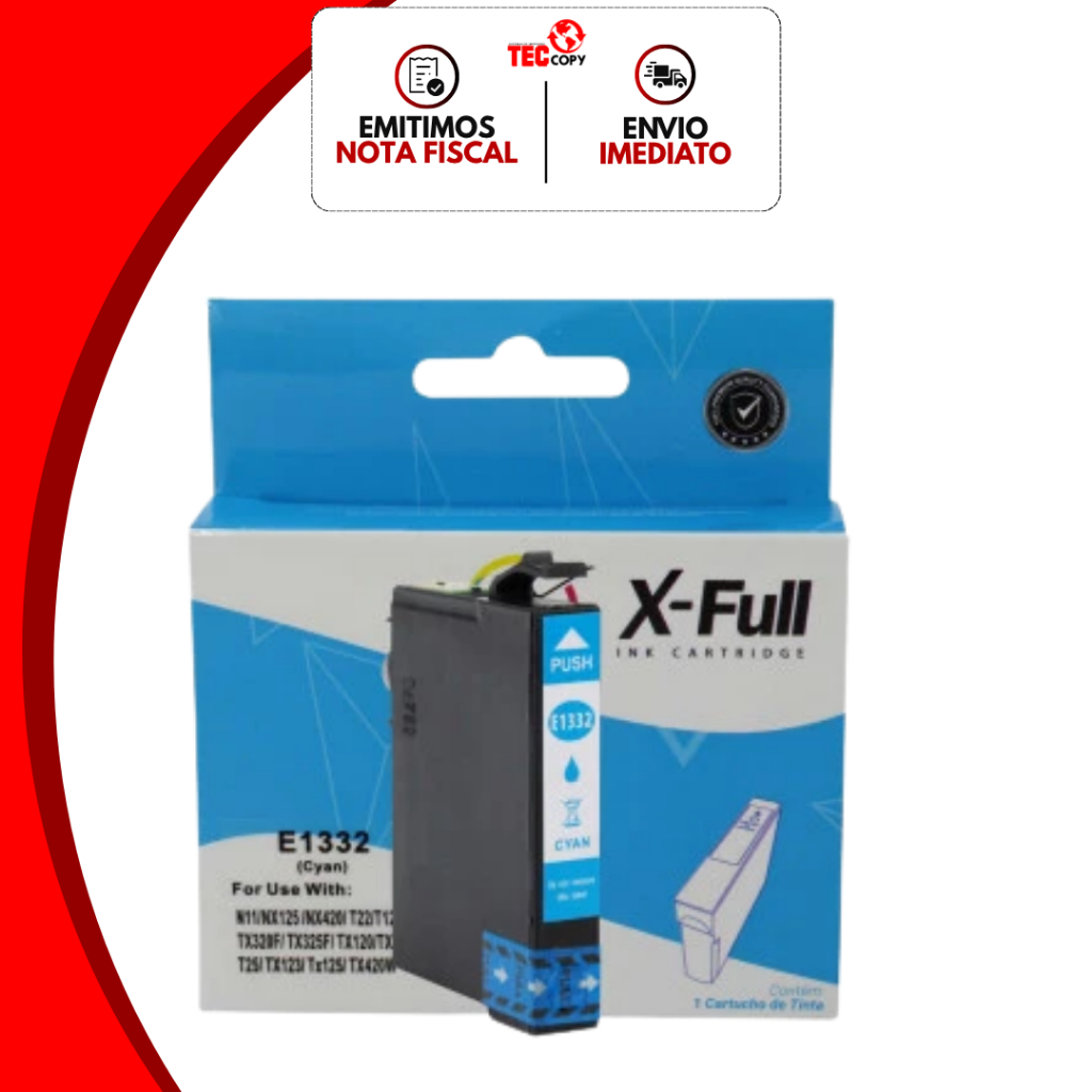 Cartucho Compatível T1332 T133 Ciano 12ml Para TX125 TX135 TX133 T25 T22 - Alta Qualidade