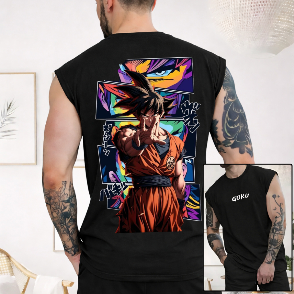 Camiseta Regata Machão Masculina Goku Colorido Premium Estampada Estilo Academia Treino