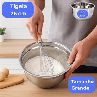 Tigela Bowl Multiuso Inox Grande 26 cm Profissional Resistente Para Cozinha Salada Massa Oferta em Oferta na Shopee