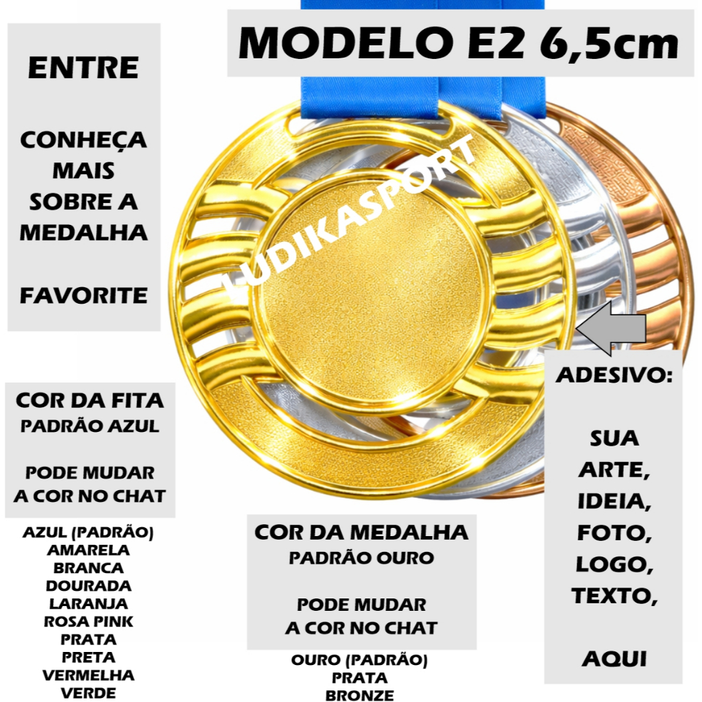 1 a 4 Medalha Grande 6,5cm Modelo E2 Ouro/Prat/Bron de Metal Fita Cetim {Personalizo}