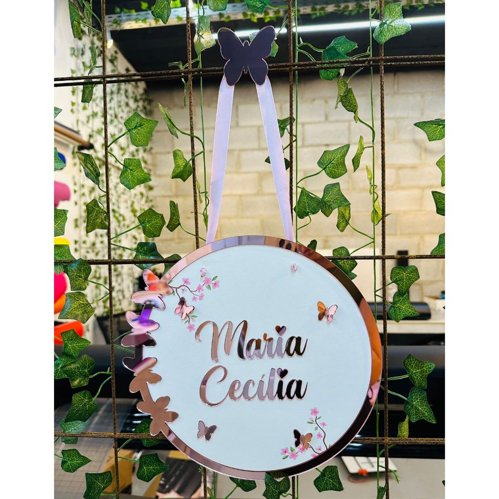 Guirlanda Enfeite Placa Porta Maternidade Borboleta Floral Flores Nome Personalizado LUXO