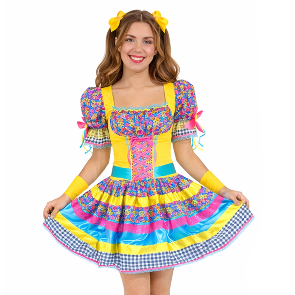 Vestido Festa Junina Adulto Feminino Caipira Quadrilha Roupa Junina Angelina