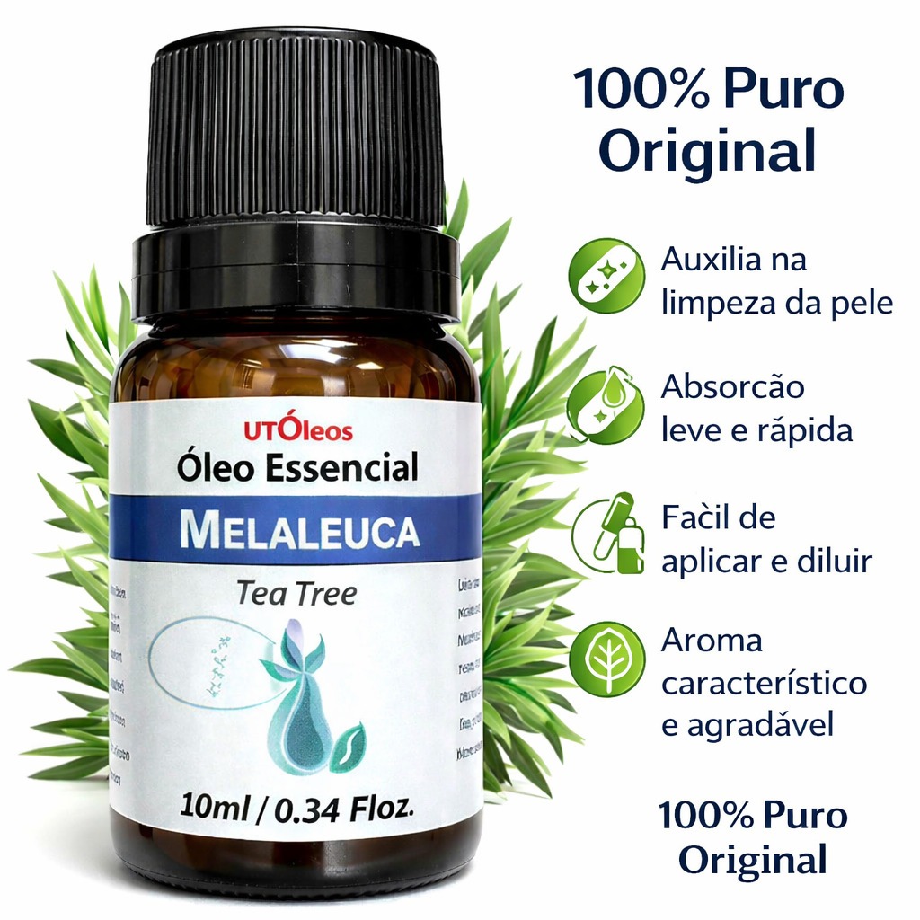 Óleo Essencial Melaleuca Tea Tree 10ml 100% Puro Original Difusor Limpeza Pele Absorção Rápida