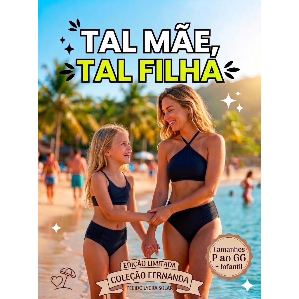 Biquíni Mãe e Filha Tal Mãe Tal Filha Moda Praia Feminino e Infantil UV50+ Confortável Forrado Bojo Verão Modelo Fernand