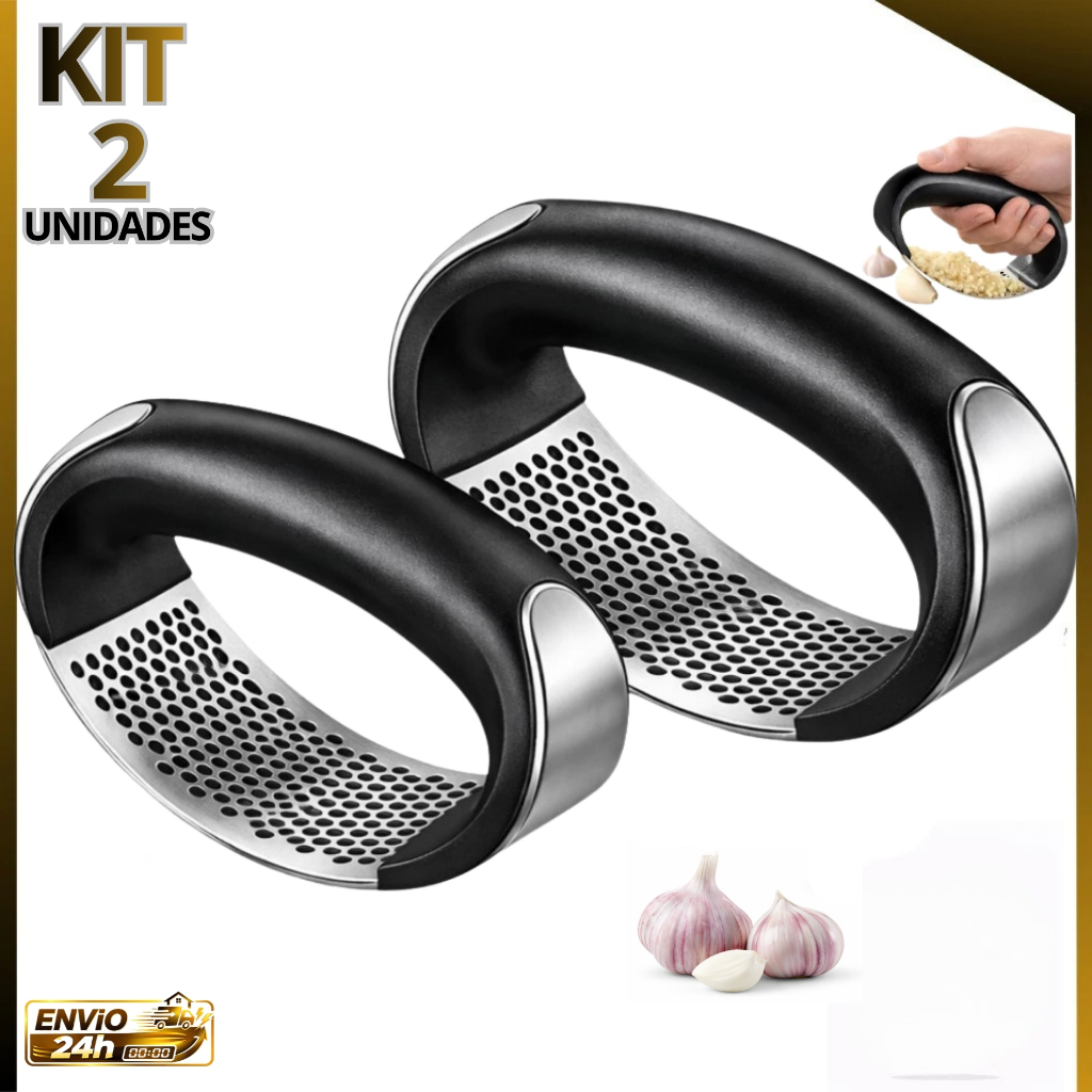 2 Espremedor e  Triturador de Alho Inox Manual  Cozinha Fácil