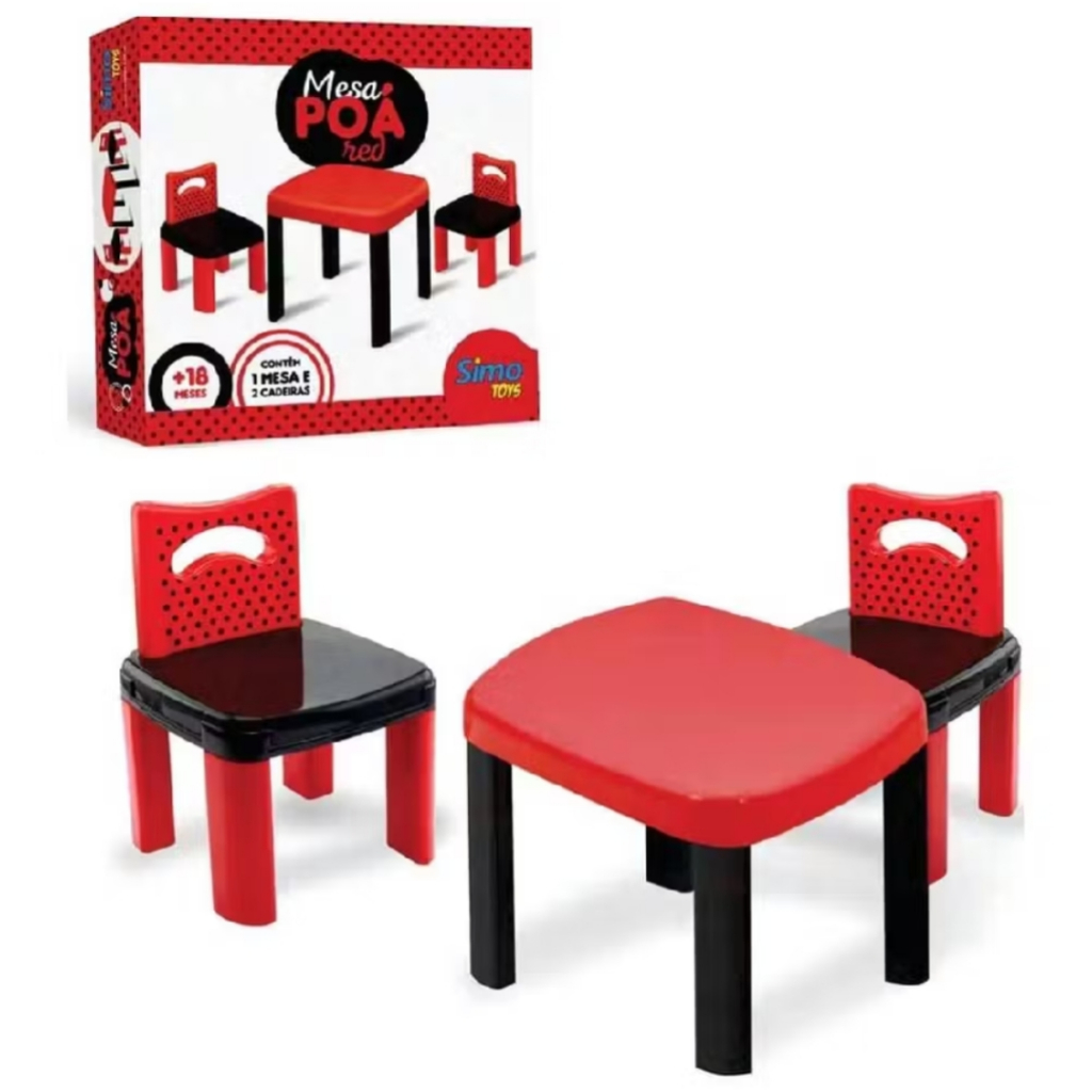 Mesa Educativa Didática Red Infantil com 2 Cadeiras – Desmontavel Reforçada para Oficina Criativa