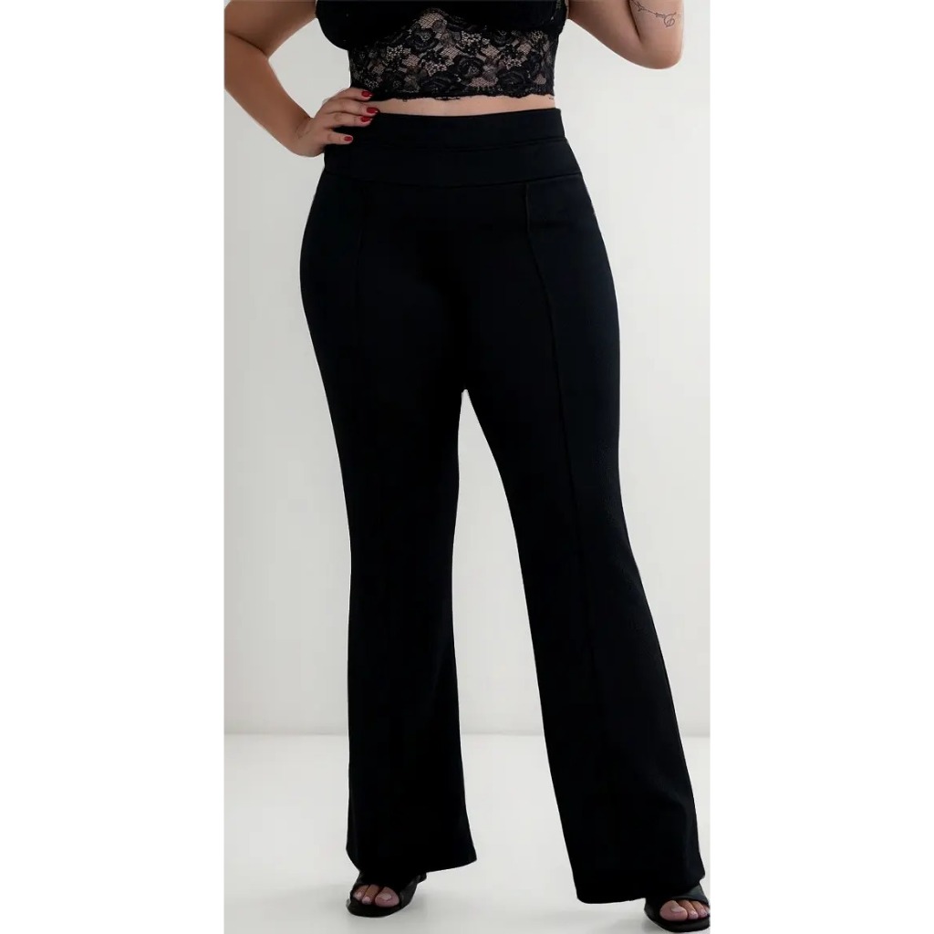 Calça Feminina Bailarina Plus Size Flare Cintura Alta Leve
