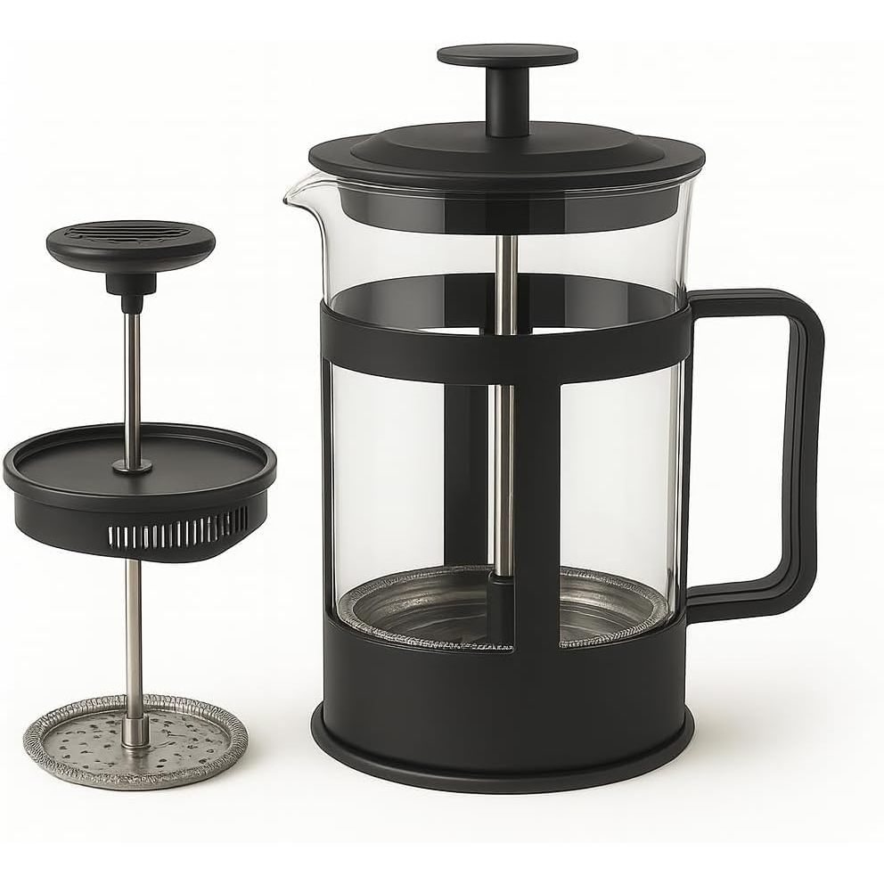 Cafeteira Prensa Francesa 350ml – Cafeteira Manual em Vidro com Estrutura Plástica, Ideal para Café, Chá e Infusões