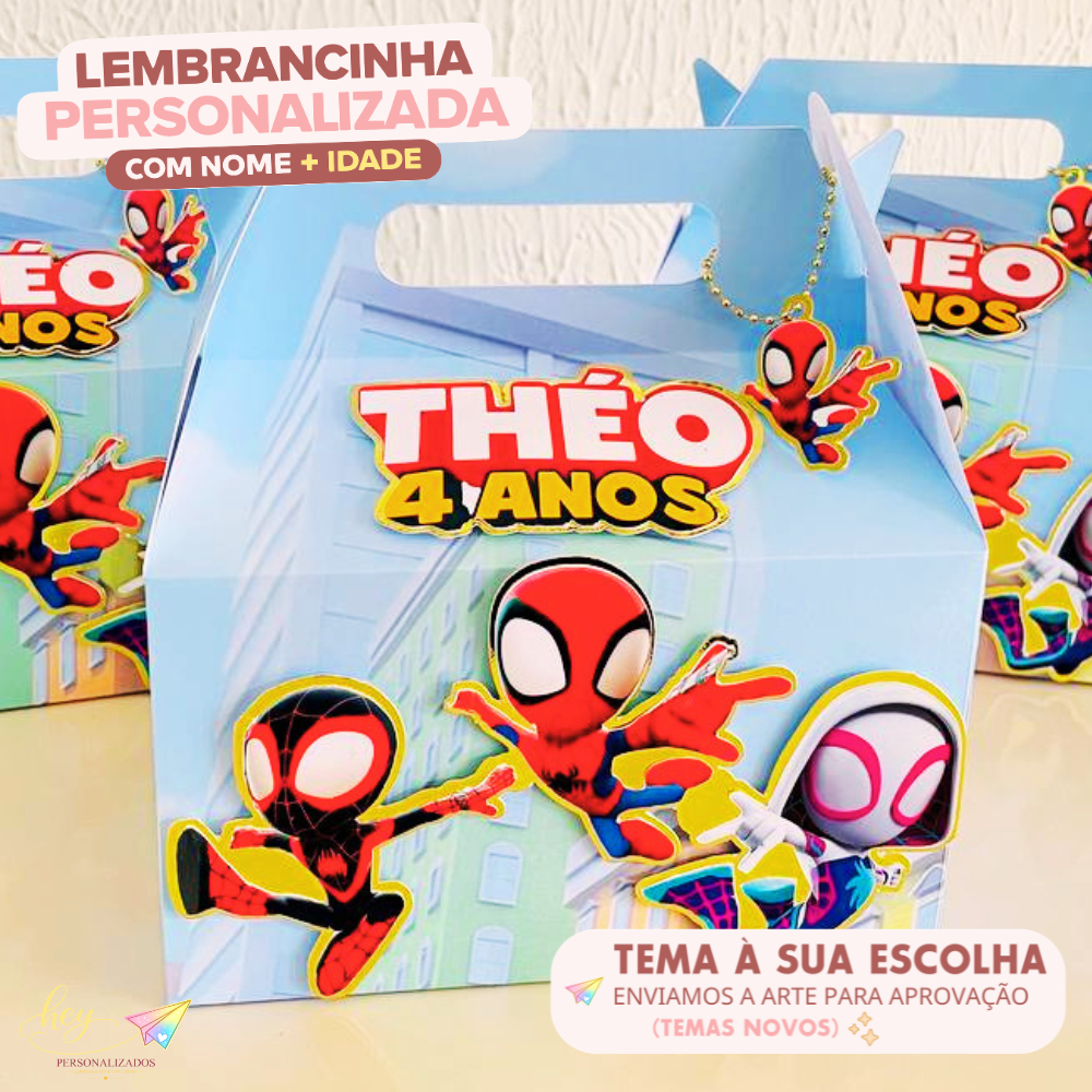 Lembrancinha Homem aranha e amigos Personalizada | Caixa Maleta | Nome e Idade | Festa Escolar | Aniversário Infantil