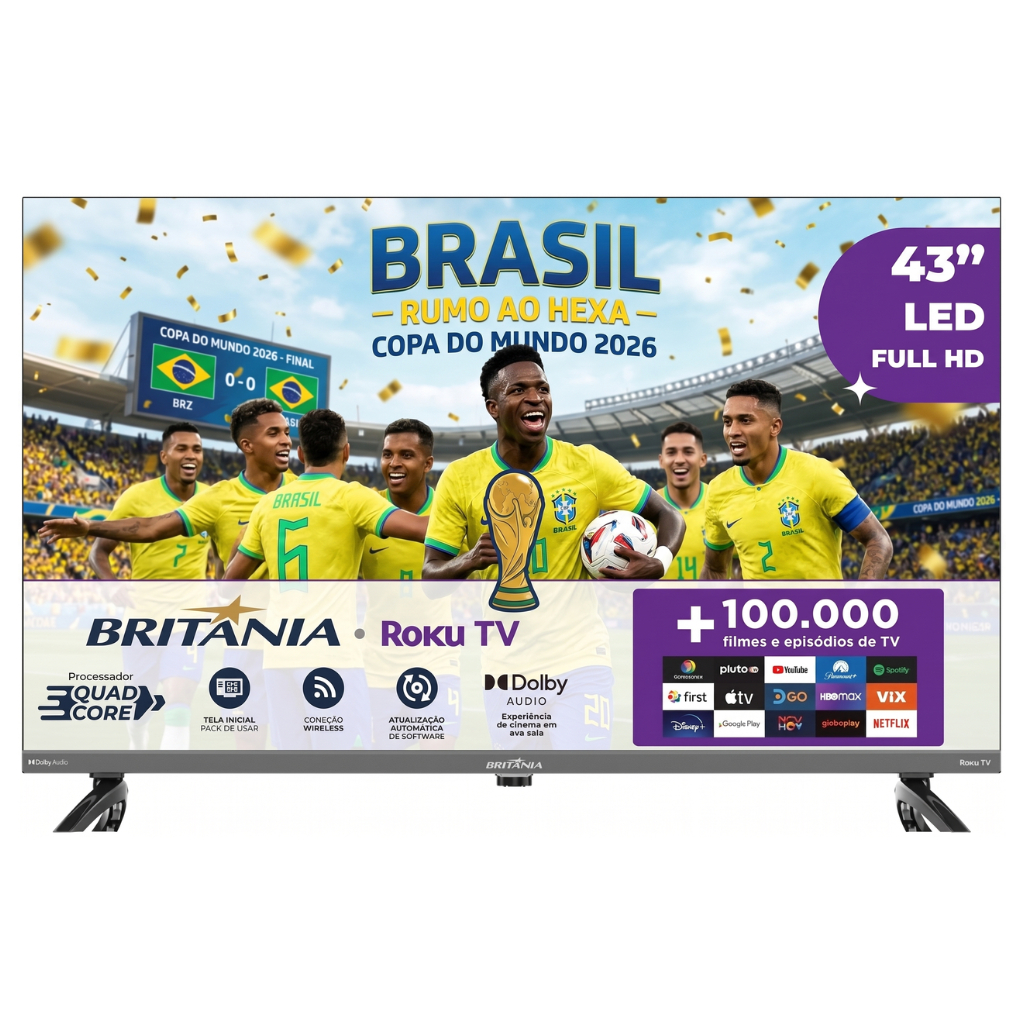 Smart Tv 43" Britânia Hdr10 Dolby Áudio Roku Wi-Fi Integrado