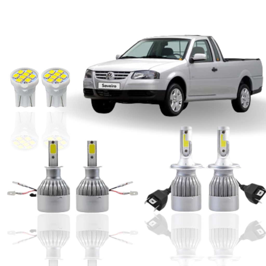 Kit Lâmpada led Volkswagen Saveiro G2 1998 1999 Farol alto baixo milha Farolete H4 H3 Ultra Led/ Super Led 6500k Lúmens