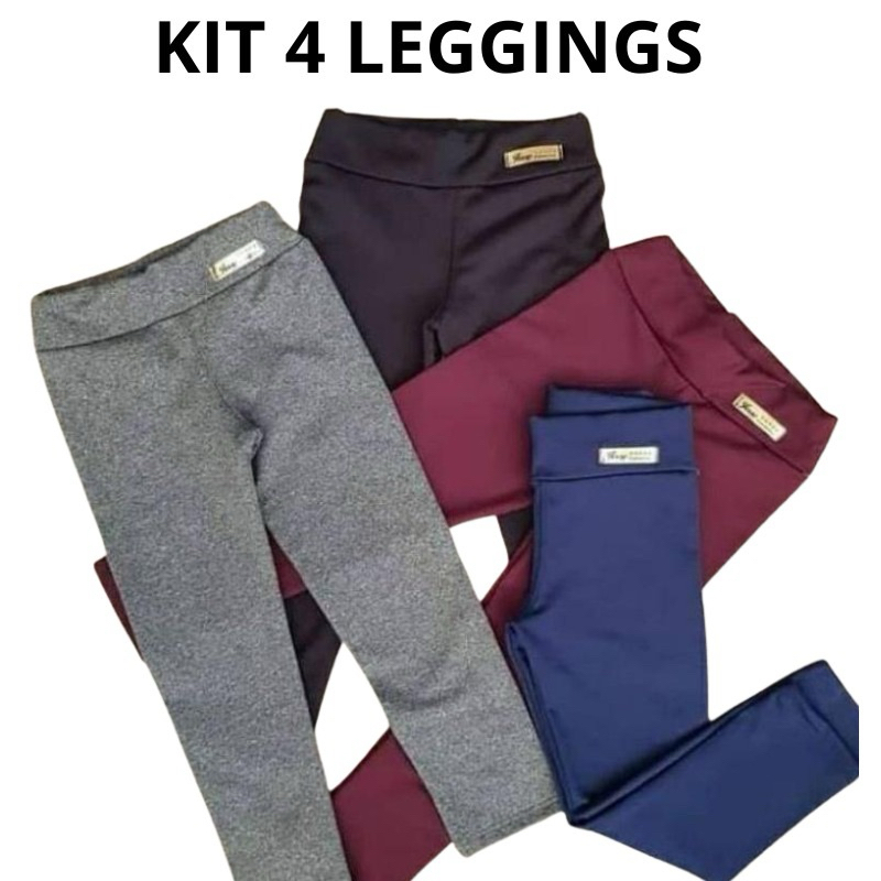KIT 4 LEGGINGS INFANTIL FLANELADA INVERNO