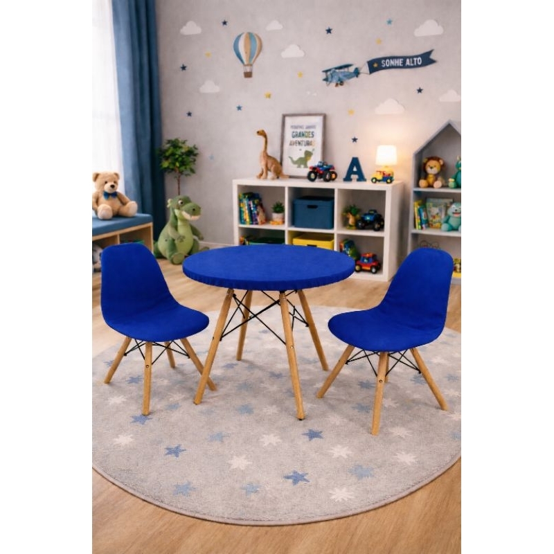 Kit Mesa Infantil Eiffel 3 Peças Capa Cadeira Infantil + Toalha Redonda 60cm Malha Gel