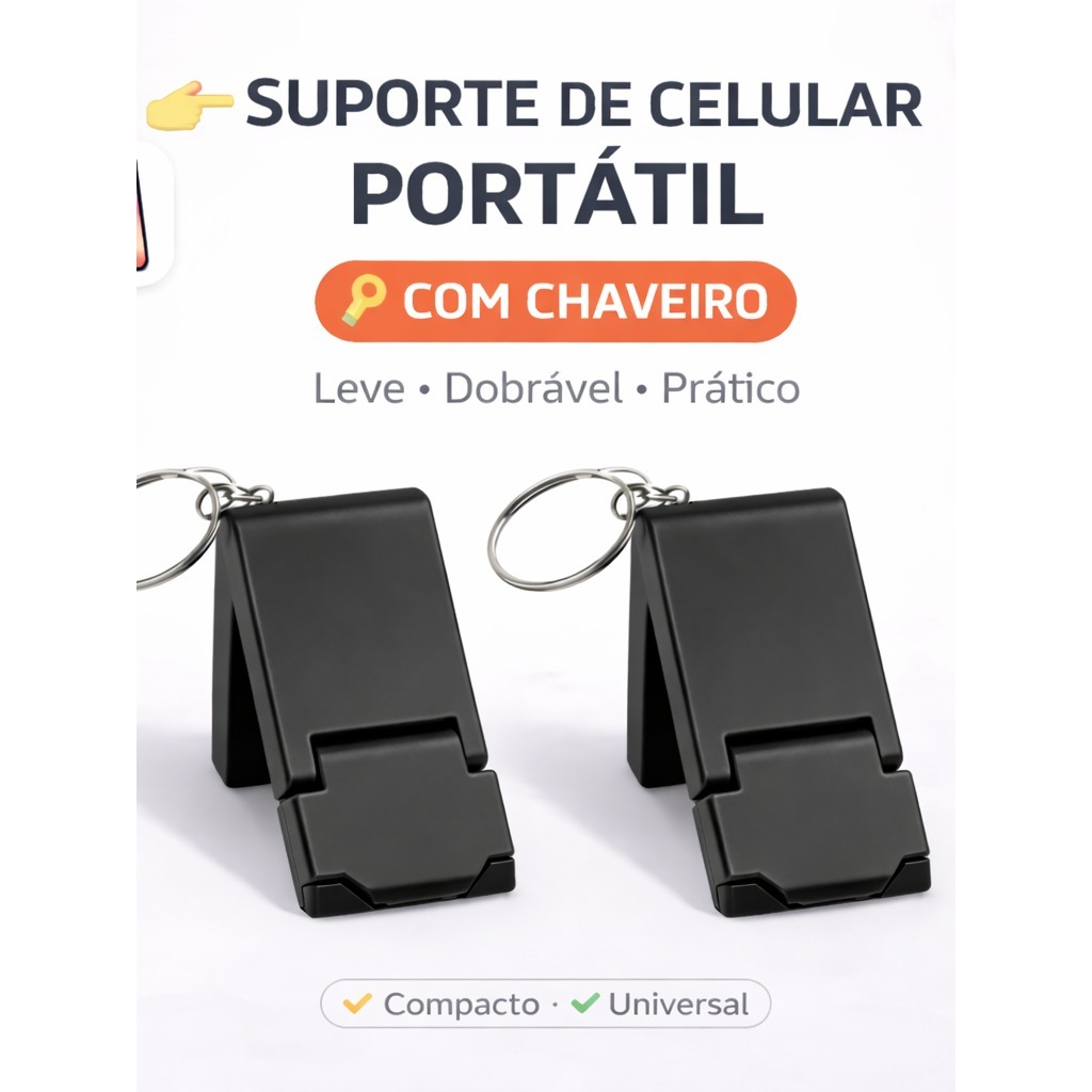 Chaveiro Suporte para Celular Portátil Dobrável Universal Compacto e Resistente