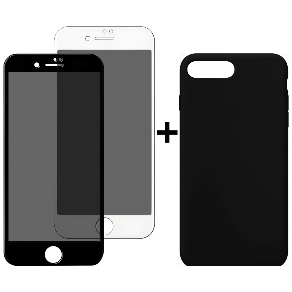 Kit Capinha e Película de Privacidade Iphone 7 Plus Iphone 8 Plus Case Fechada nas Laterais Aveludada Vidro Resistente