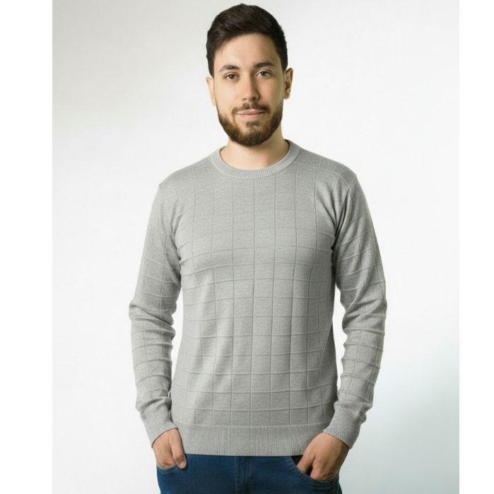 Blusa Suéter Masculino de Tricot Lã Grossa Manga Longa Inverno Malha Alta Qualidade Quadriculado