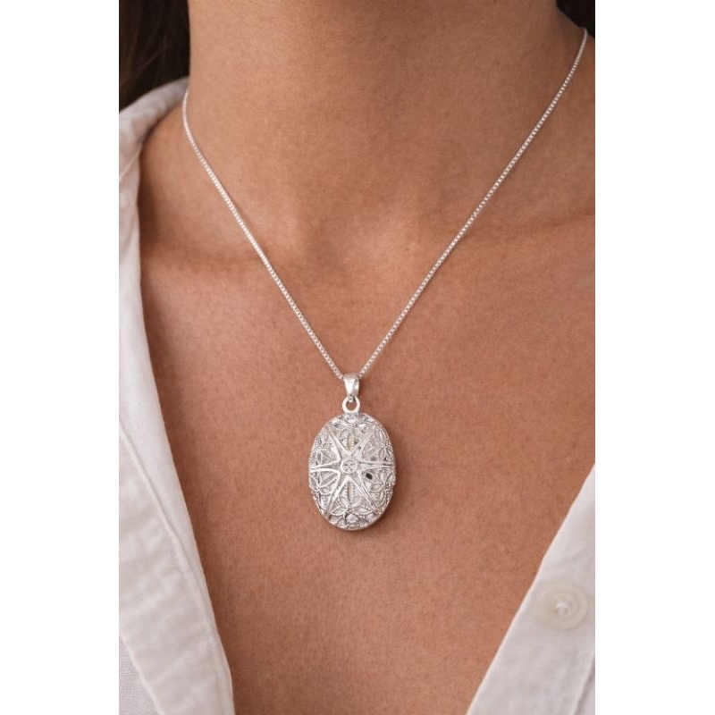 Colar Relicário Oval Telado mães + Foto Banhado Prata 925