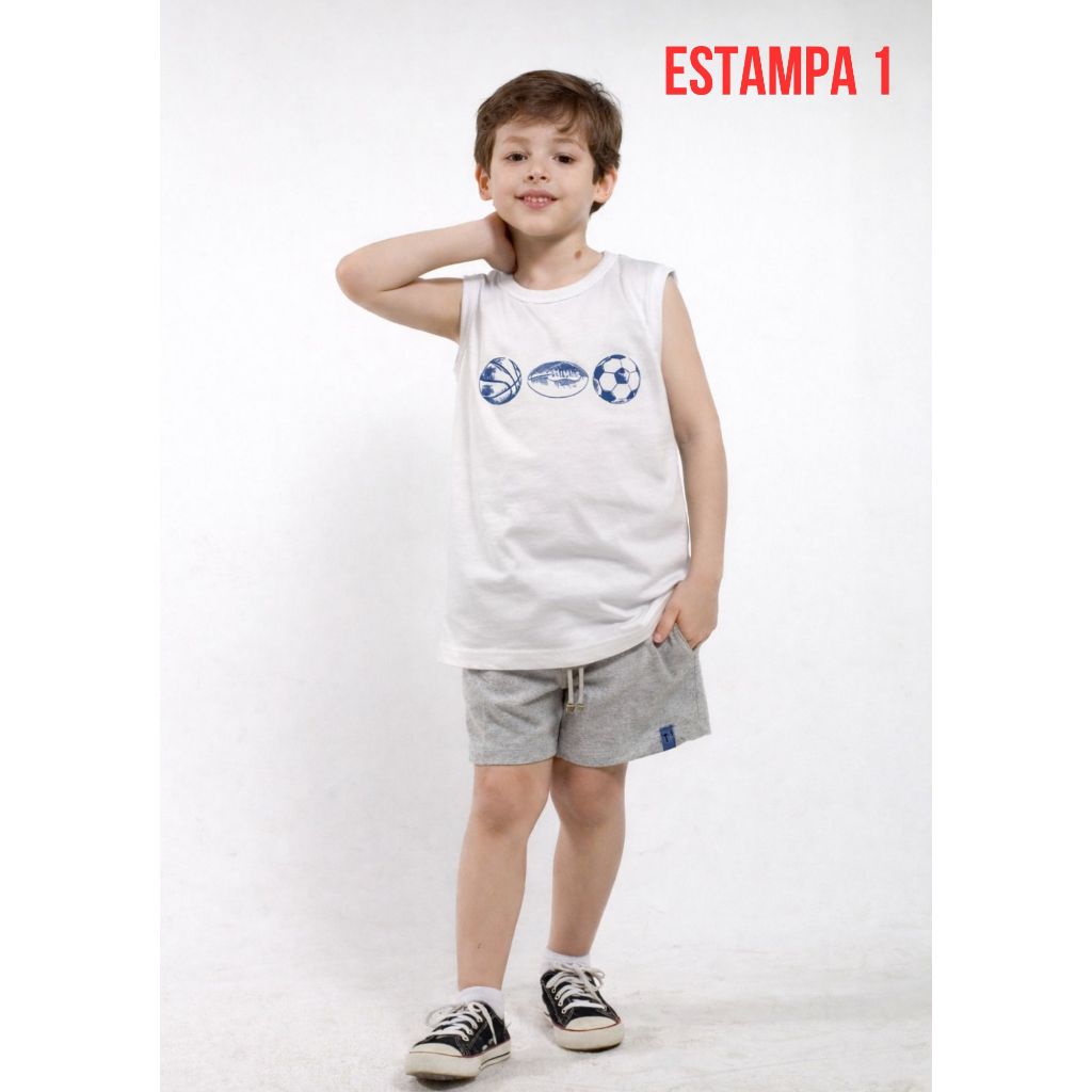 Conjunto Infantil Estampado Masculino - Short, Regata Estampada, Menino, Confortável, Conjuntinho