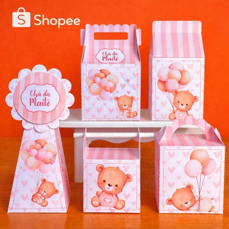 kit Caixinha Personalizada Ursinho  Chá Revelação / Chá de Bebê | Lembrancinha Luxo pegue e monte