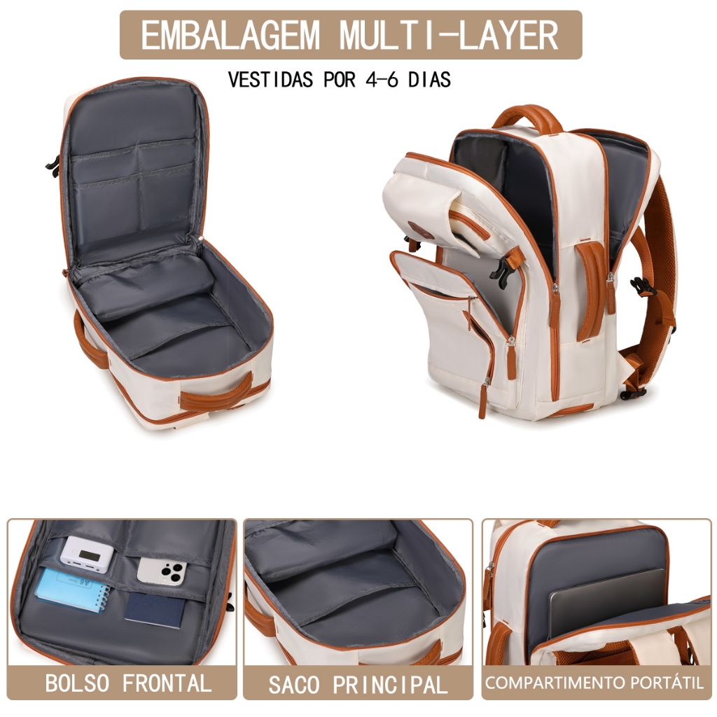 Mochila de Laptop Unisex, Reforçada à Prova de Água, Mochila de Viagens com Cinta para Bagagem Executiva