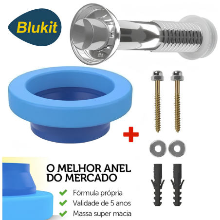 Kit Anel de Vedação com Guia + Parafusos Castelo B10 + Tubo Ligação Cromado com Espude para Vaso Sanitário