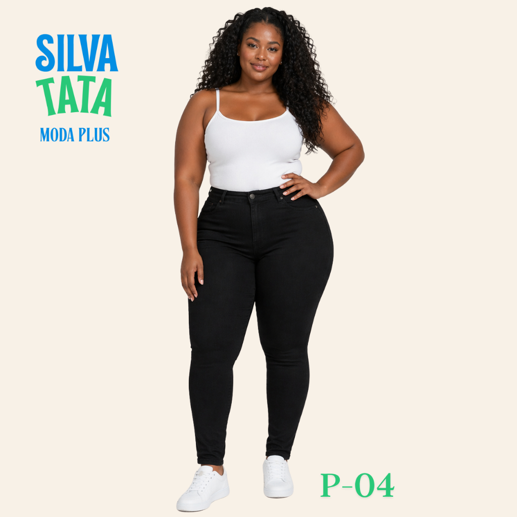 Calça Jeans Preta Skinny Plus Size Cintura Alta Com Elastano Modela Corpo do 46 ao 54