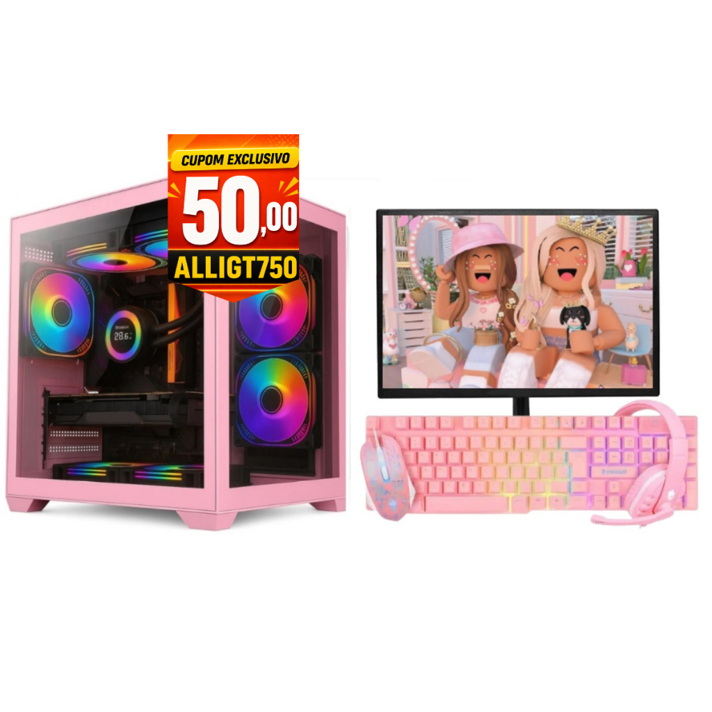 PC Gamer Rosa Pink Feminino Intel i5  GTX 750 Ram 16GB SSD 480GB Monitor HDMI
