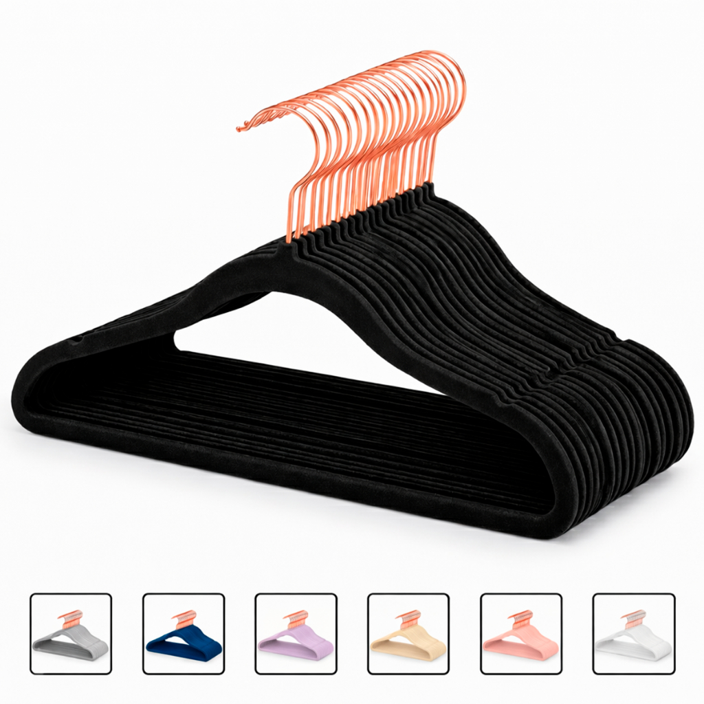 【Cozena】【30】-【50】Kit Cabides Veludo Adulto Slim Resistente Antideslizante Gancho Rose Giratório