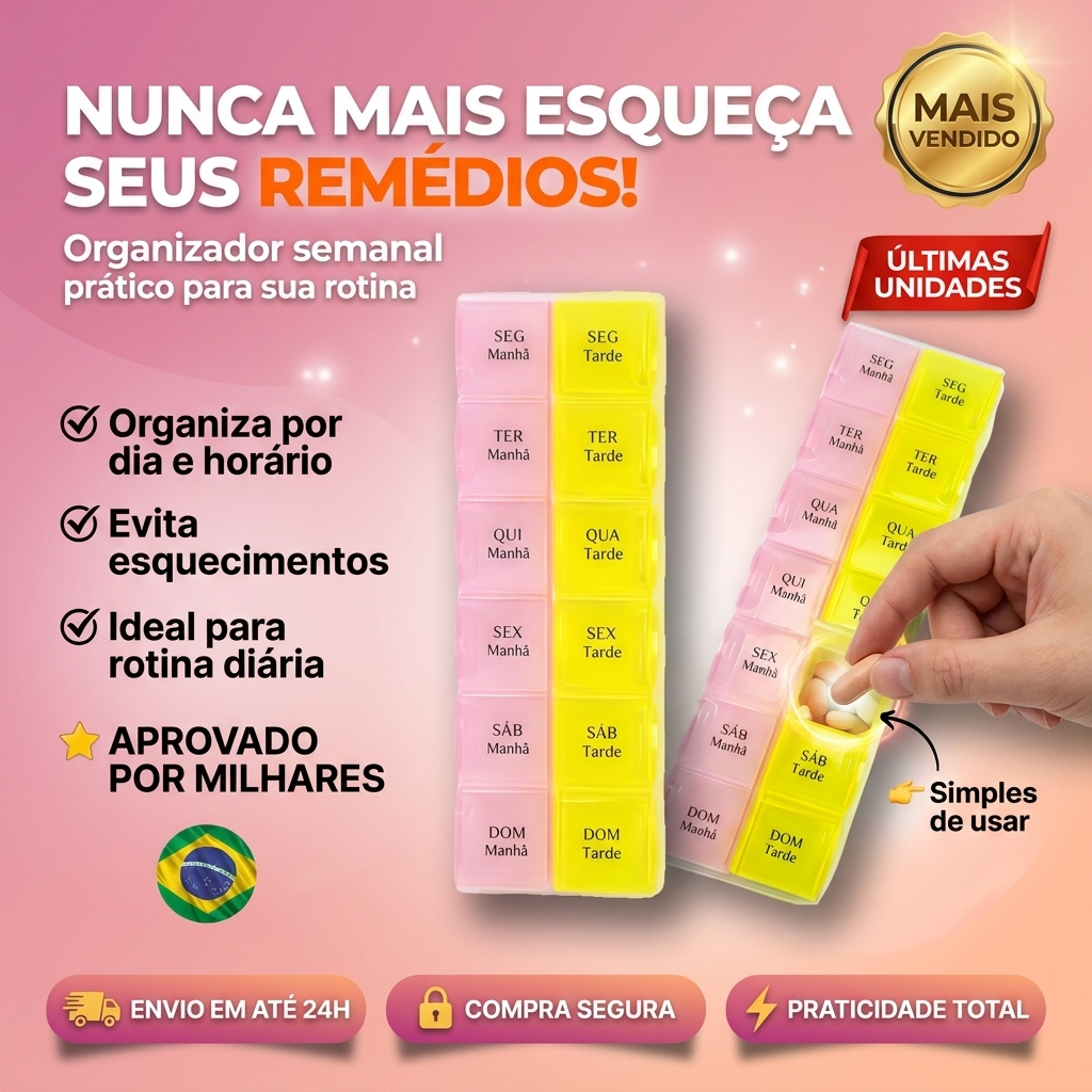 Caixa Porta Comprimido Organizador Semanal 2x ao Dia