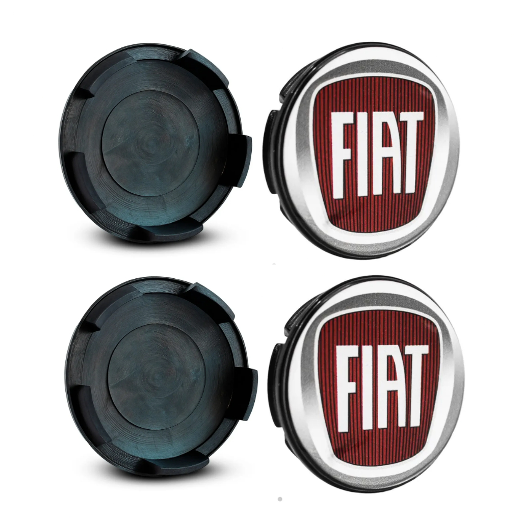 Jogo Com 4 Calotinha Vermelha Miolo Centro Da Roda Fiat Siena (2008-2012) Aro 13/14/15