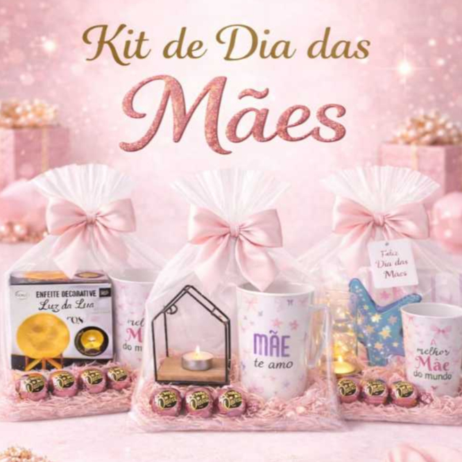 Kit Presente Dia das Mães Caneca Plástico 430ml Luminária Porta Vela Camiseta T-shirt Chocolate