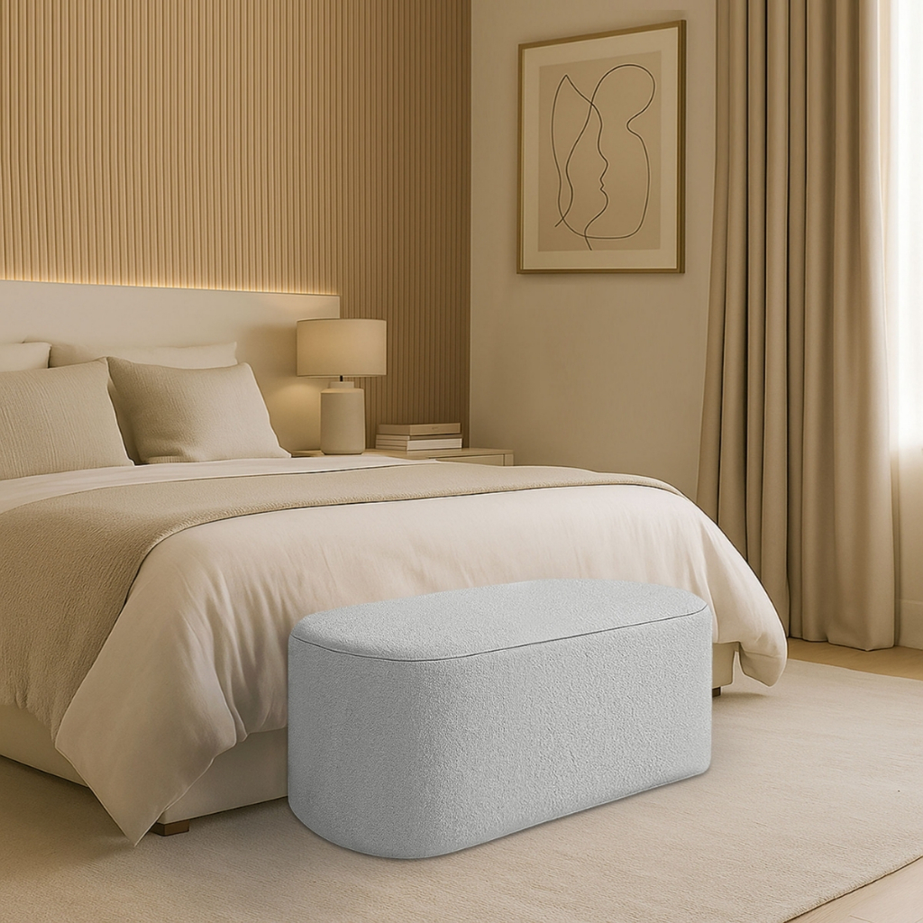 Puff Recamier 100cm Bouclé Premium Modelo Paris Calçadeira Moderna para Quarto