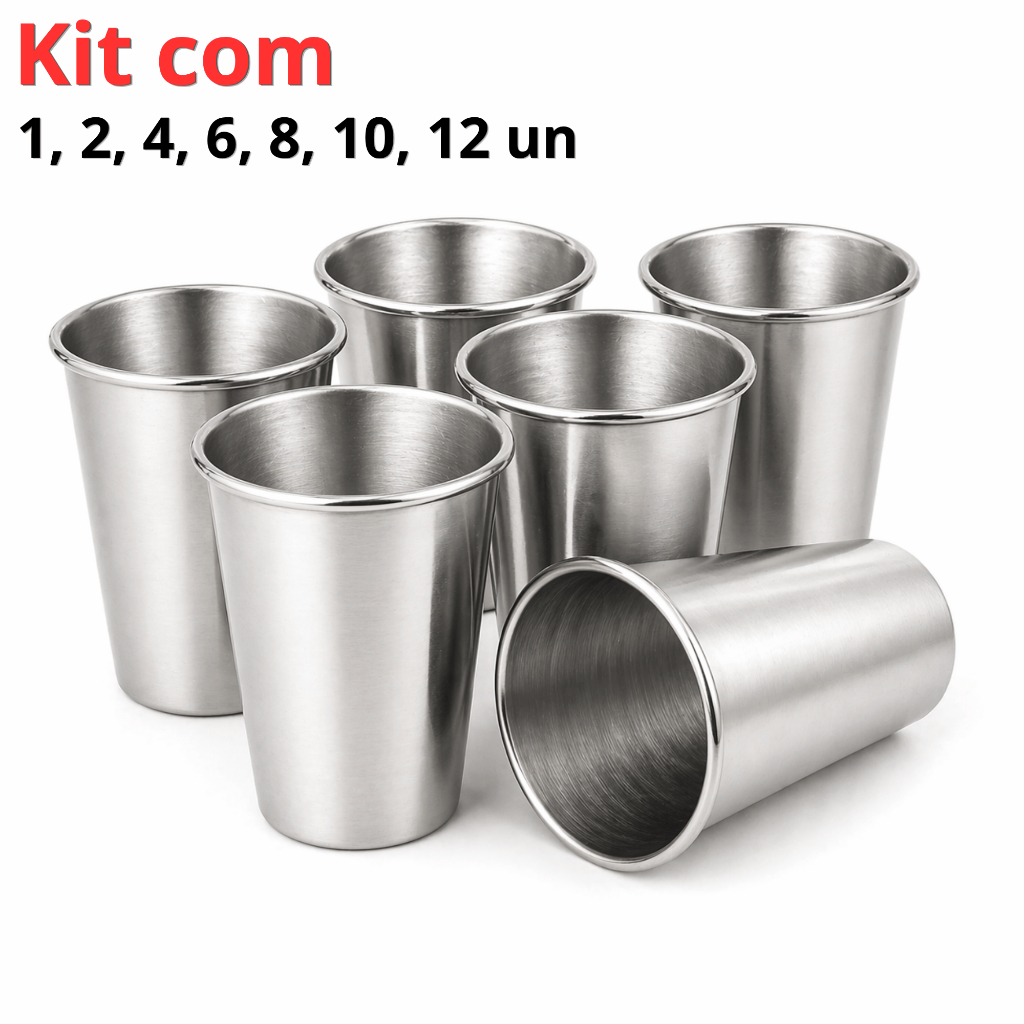 Kit Copo de Alumínio 250ml Reforçado Leve Durável Reutilizável Água Suco Cerveja Chopp