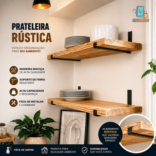 Prateleiras Decorativa Madeira Natural Estilo Industrial Suporte Mão Francesa Invertida Reforçada