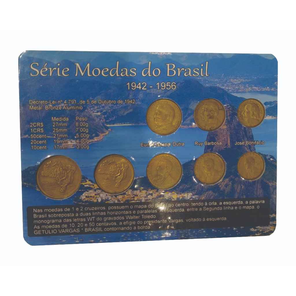 Cartela com 8 moedas - Serie Moedas do Brasil 1942 - 1956 - Organizer
