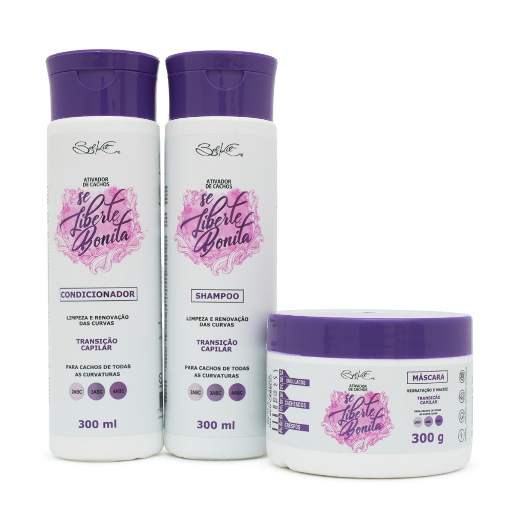 Kit Capilar Cachos Perfeitos Ativador De Cachos Shampoo Condicionador Máscara + BRINDE - Belkit