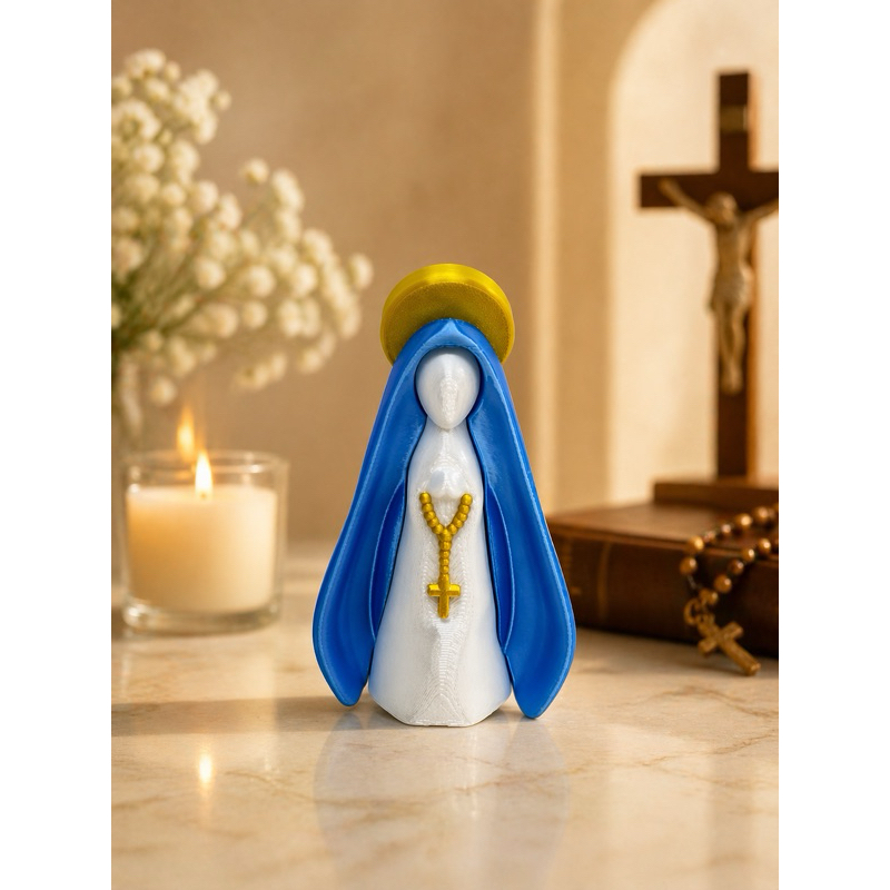 Imagem Nossa Senhora Decorativa 3D com Terço | Escultura Religiosa Católica | Presente de Fé