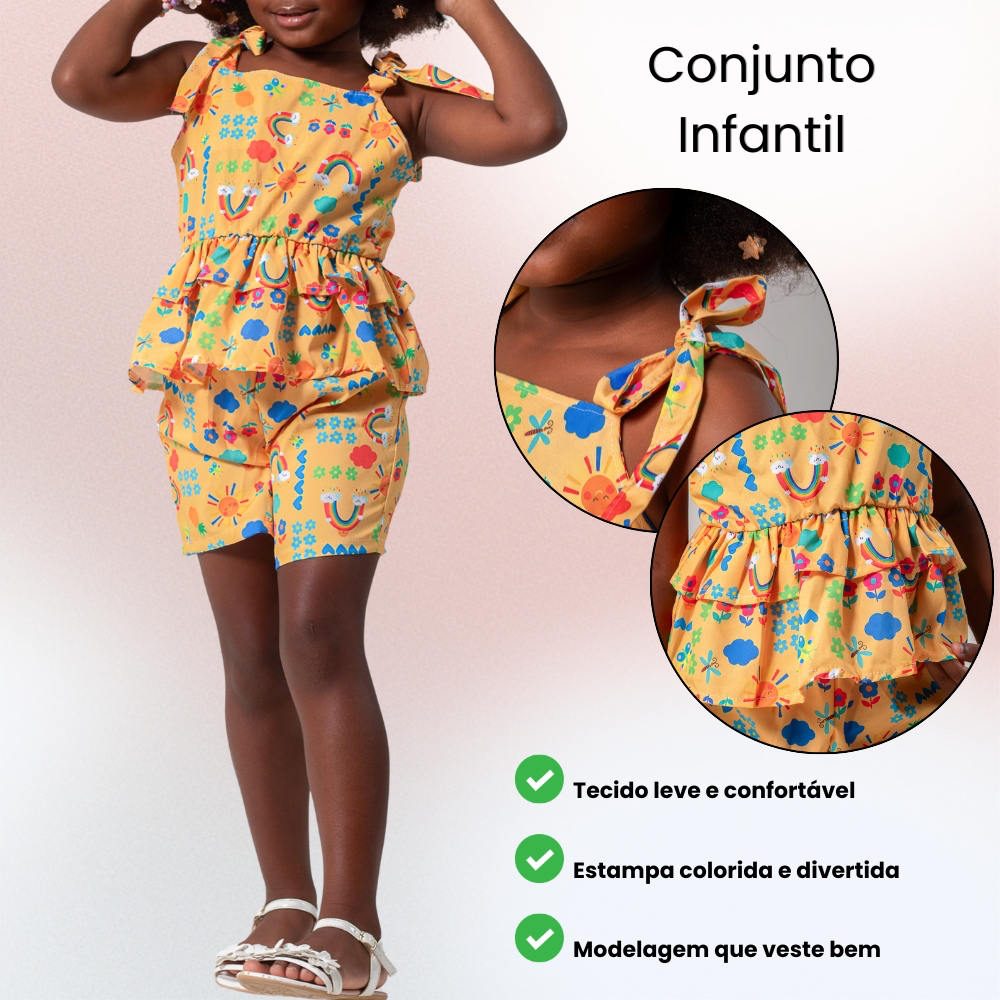 Conjunto Infantil Menina Estampado Leve Confortável 2 a 8 Anos em Oferta na Shopee