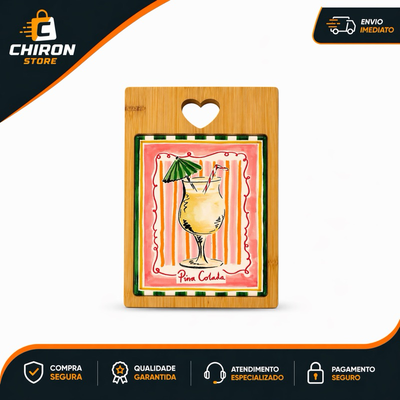 Tábua de Corte Decorativa Madeira com Cerâmica Piña Colada Cozinha Gourmet Decoracao Luxo
