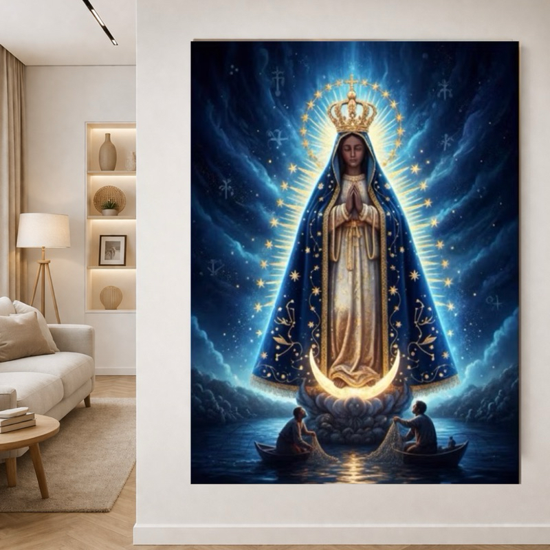 Quadro Decorativo Nossa Senhora Aparecida Brilhante Imagem Sagrada Para sala quarto e Escritório Em Alta Qualidade