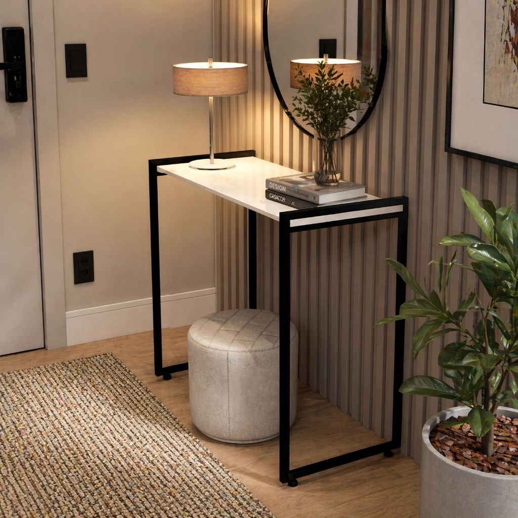 Aparador Industrial Bella 90cm Mesa Buffet Sala Hall de Entrada Decorativo Pés Pretos Moderno Multiuso
