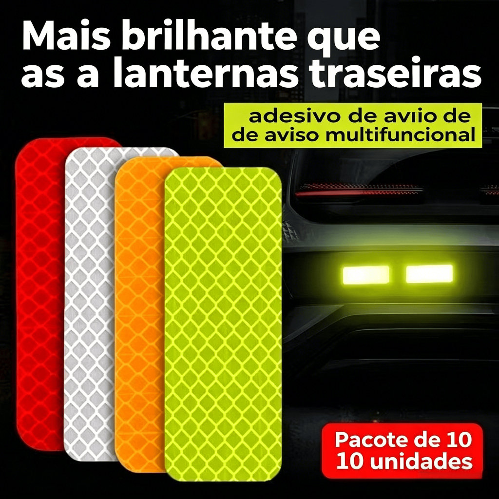 Kit 10 Faixa Adesivo Refletivo Seguranca Noturna Cola Forte Universal Moto Carro Capacete