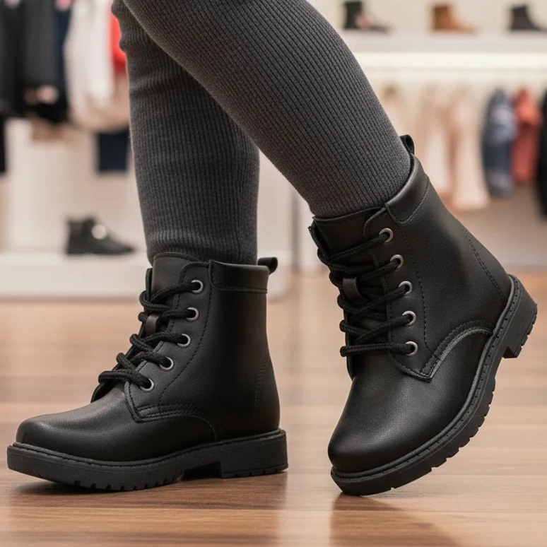 Bota Feminina Coturno Infantil Confortável Leve Cano Curto Medio Brilho Tratorada Moda Blogueira