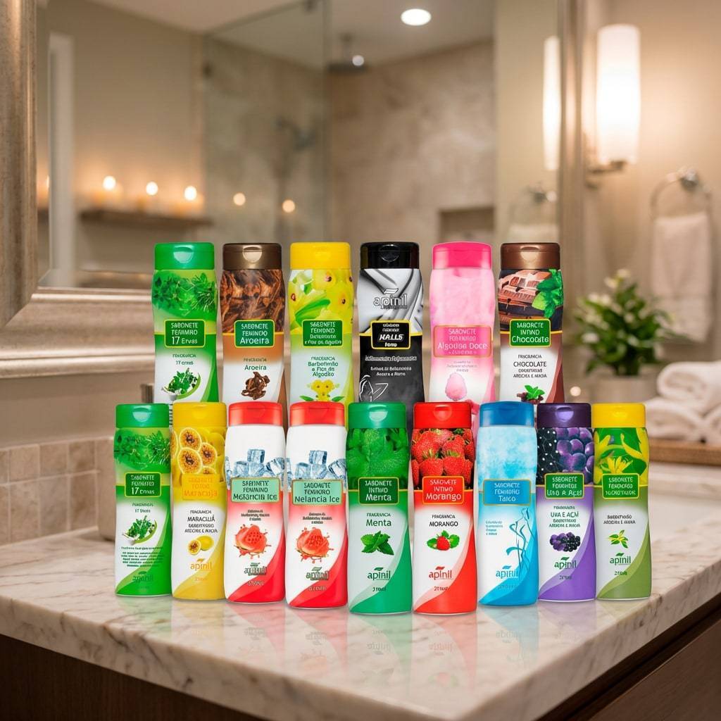 Sabonete Íntimo Feminino Apinil 210ml pH Balanceado Higiene Íntima Kit 20 Unidades